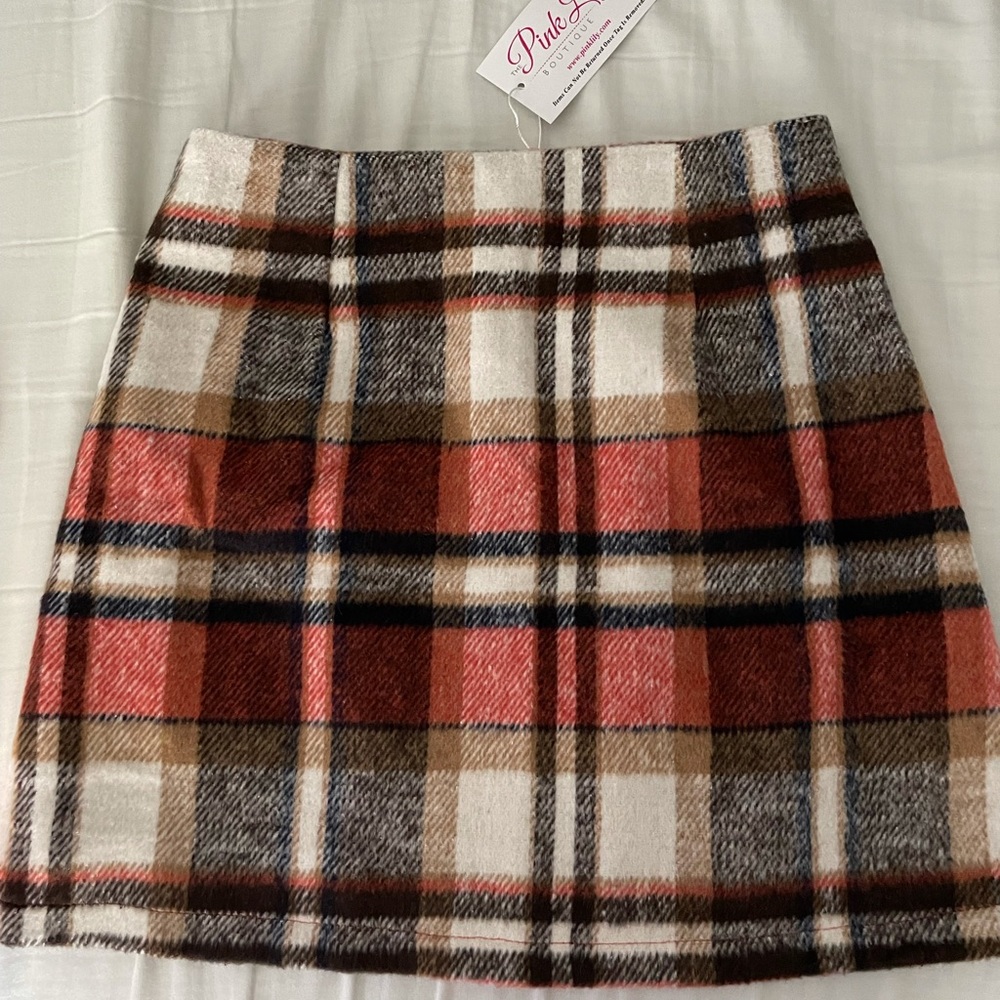 PINK LILY PLAID MINI SKIRT